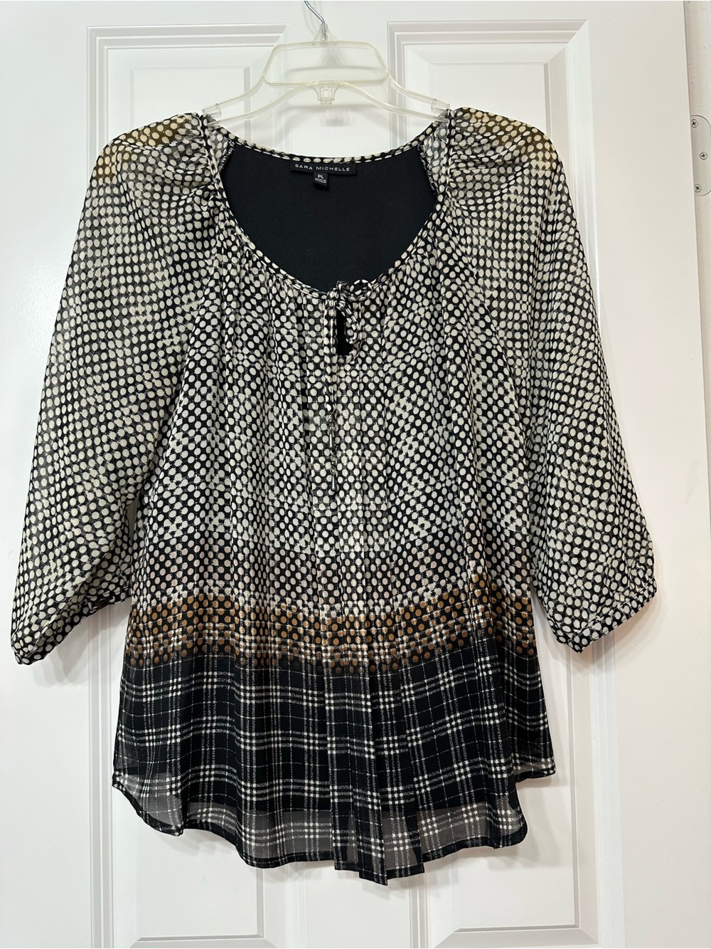 Sara Michelle Black, White & Brown Mixed Print Blouse
